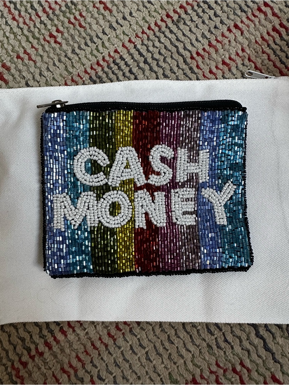 Beaded 'CASH MONEY' Multicolor Zip Pouch